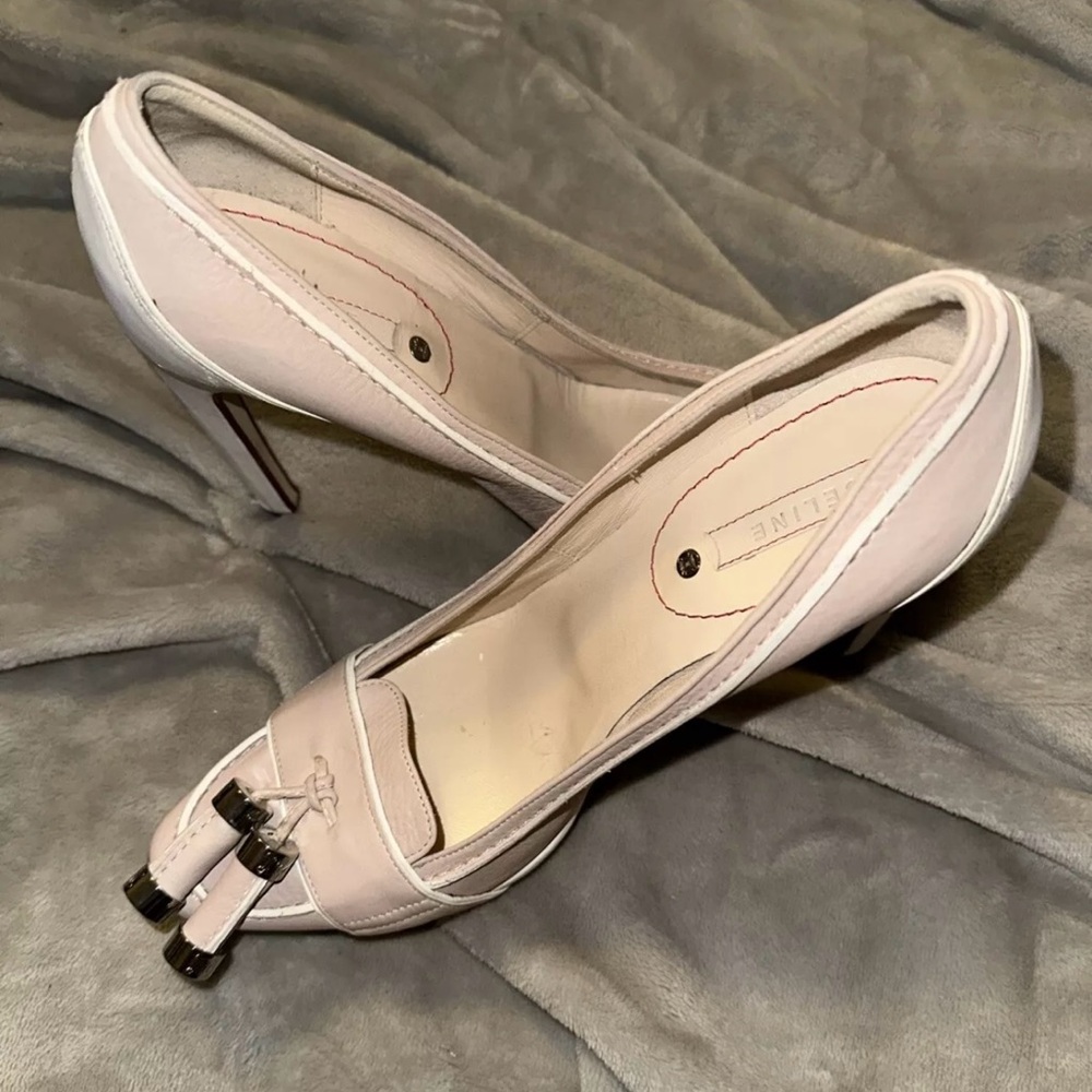 100% Authentic Celine High Heels in Pale Pink and White Leather